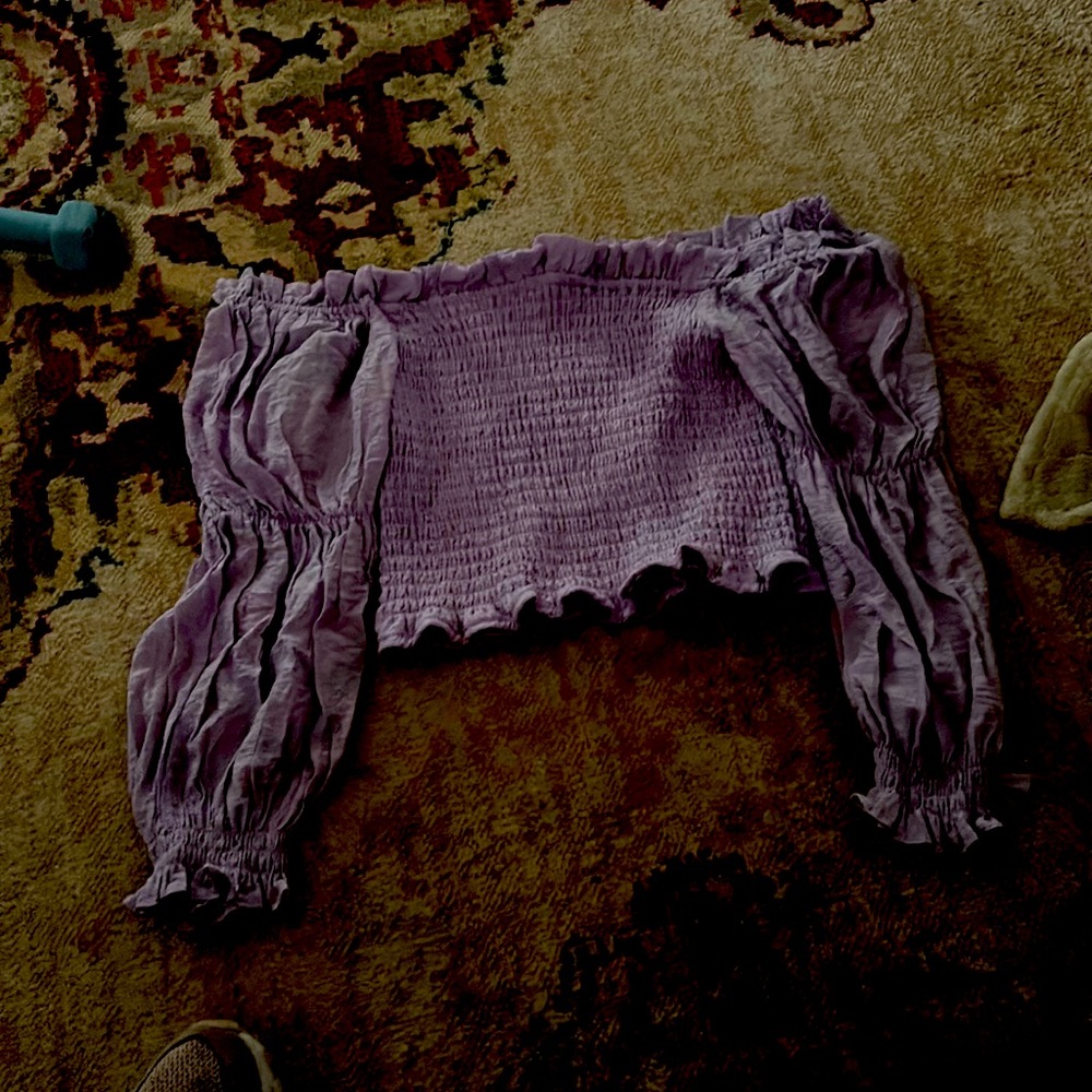 Purple cropped off the shoulder top